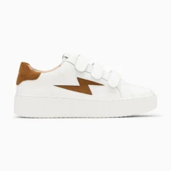 Vanessa Wu Sneakers>Baskets Eclair Vicky Blanc Et Camel A Scratchs