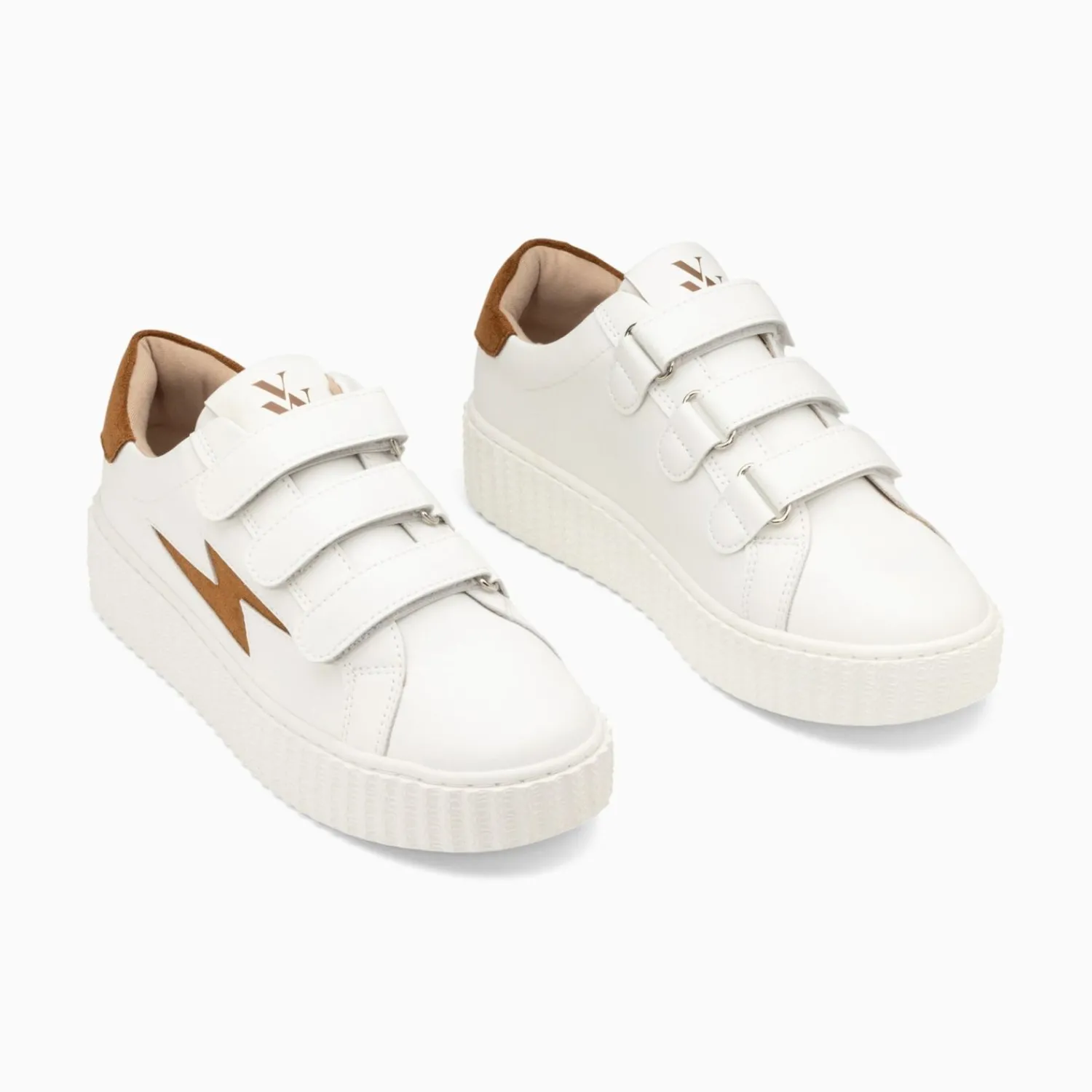 Vanessa Wu Sneakers>Baskets Eclair Vicky Blanc Et Camel A Scratchs