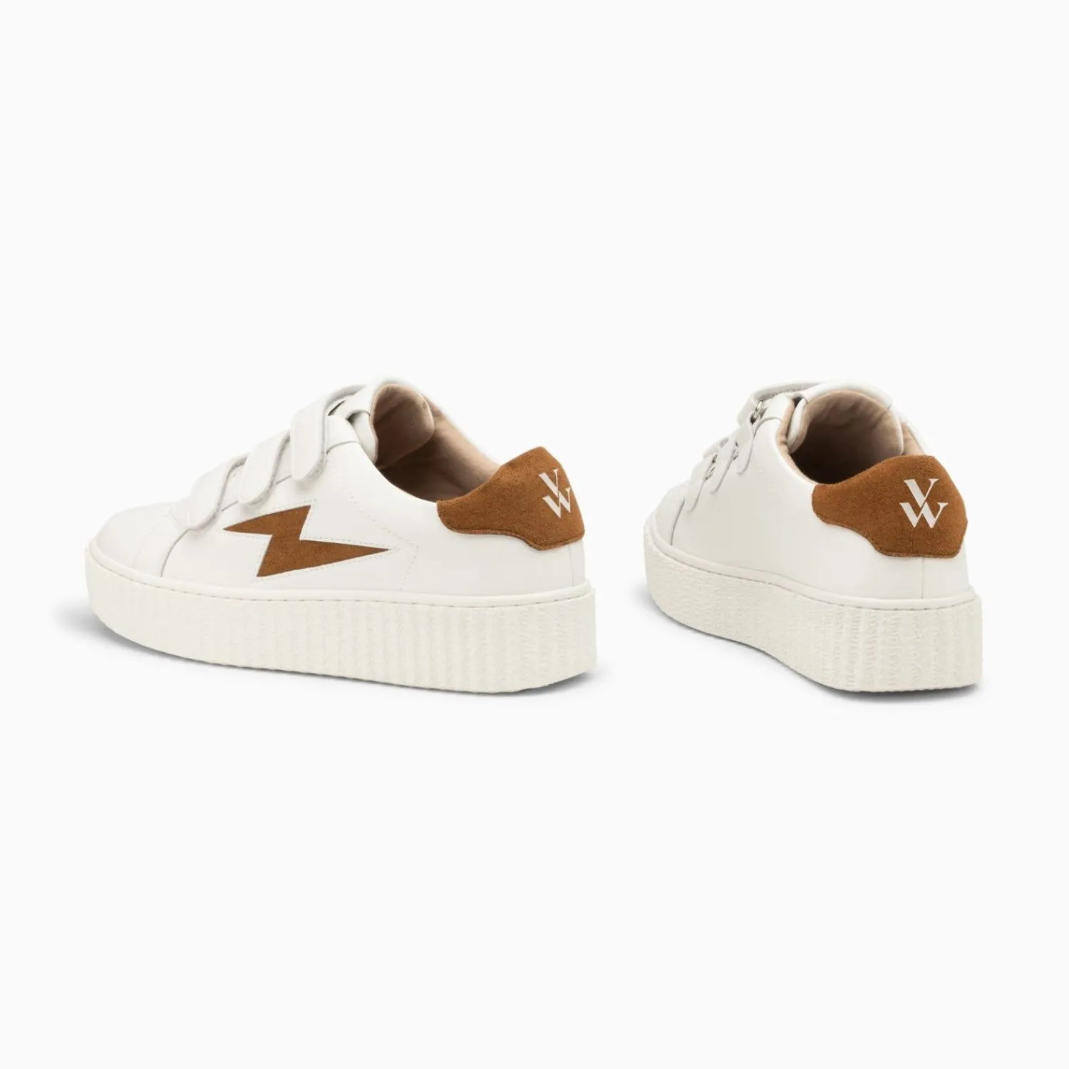 Vanessa Wu Sneakers>Baskets Eclair Vicky Blanc Et Camel A Scratchs