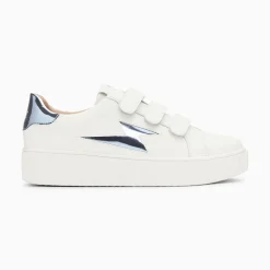 Vanessa Wu Sneakers>Baskets Eclair Willow Blanc Et Bleu Effet Miroir A Scratchs
