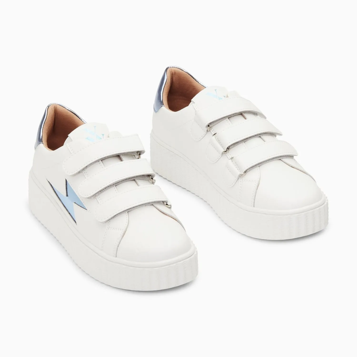 Vanessa Wu Sneakers>Baskets Eclair Willow Blanc Et Bleu Effet Miroir A Scratchs