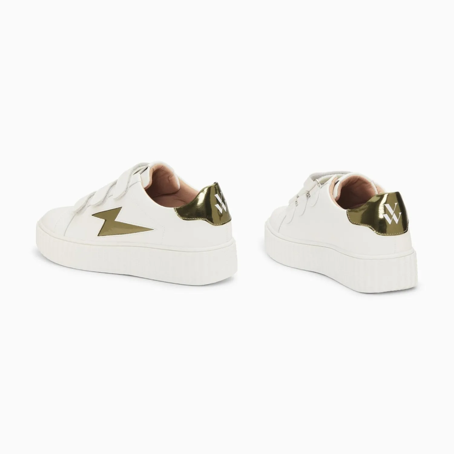 Vanessa Wu Sneakers>Baskets Eclair Willow Blanc Et Kaki Effet Miroir A Scratchs