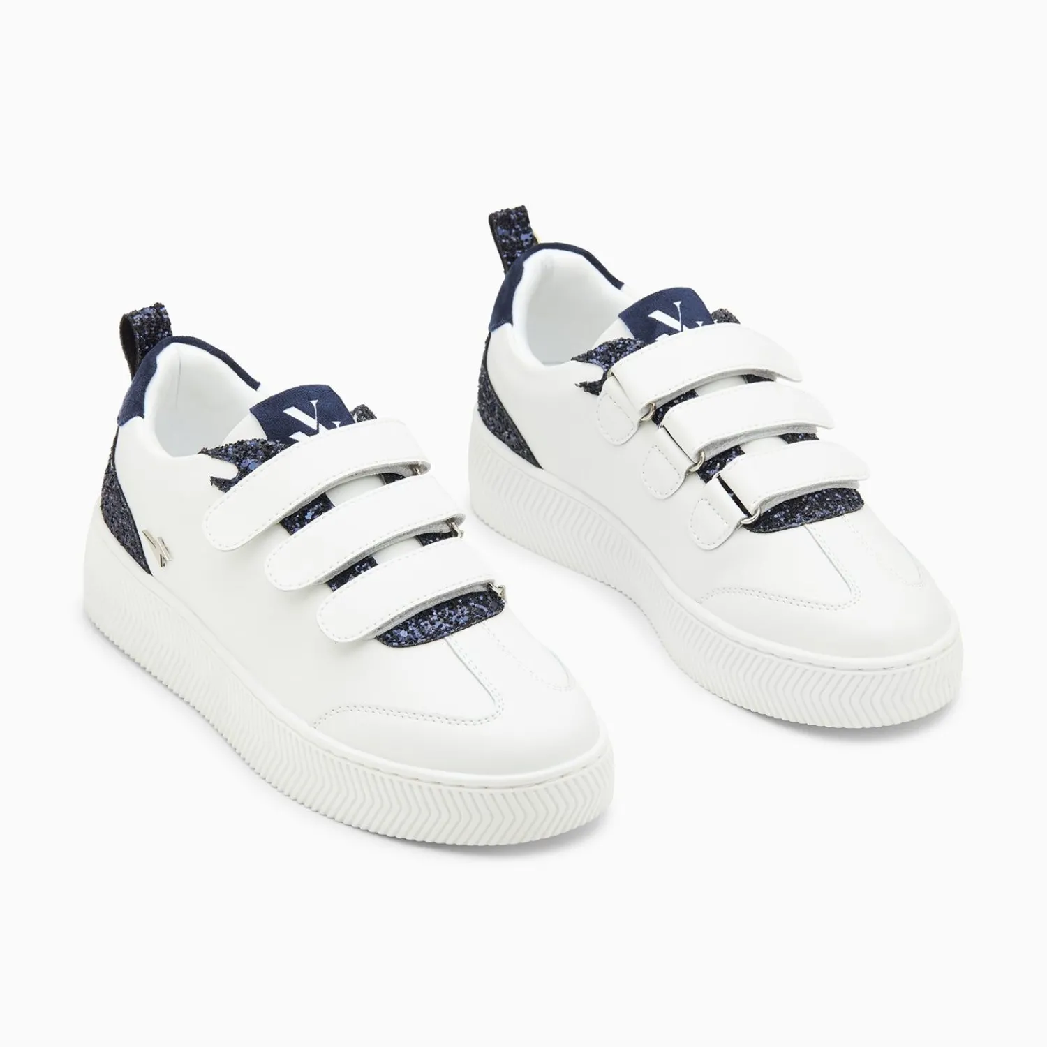 Vanessa Wu Sneakers>Baskets Eline Blanc Et Bleu Paillete A Scratchs