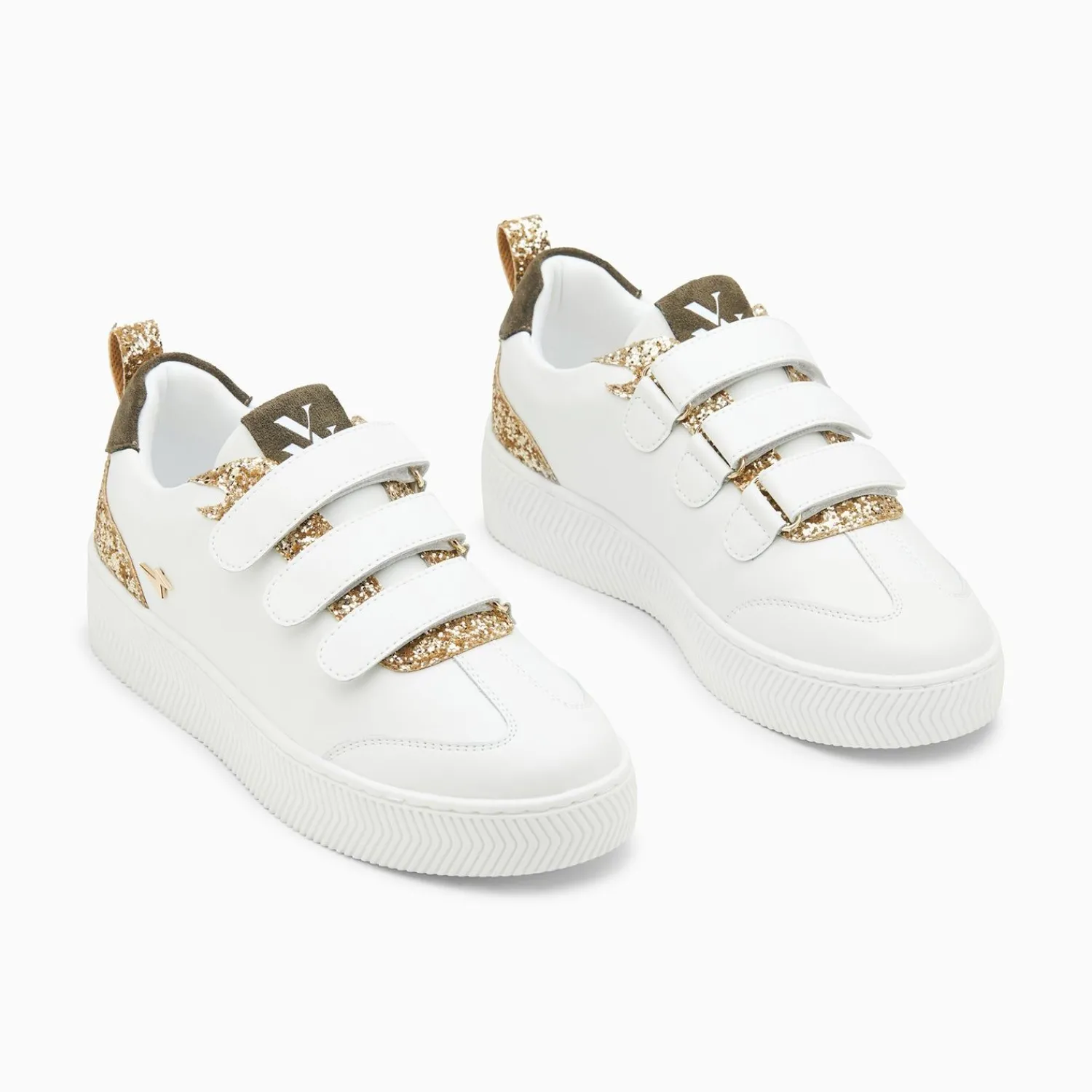 Vanessa Wu Sneakers>Baskets Eline Blanc Et Or Paillete A Scratchs