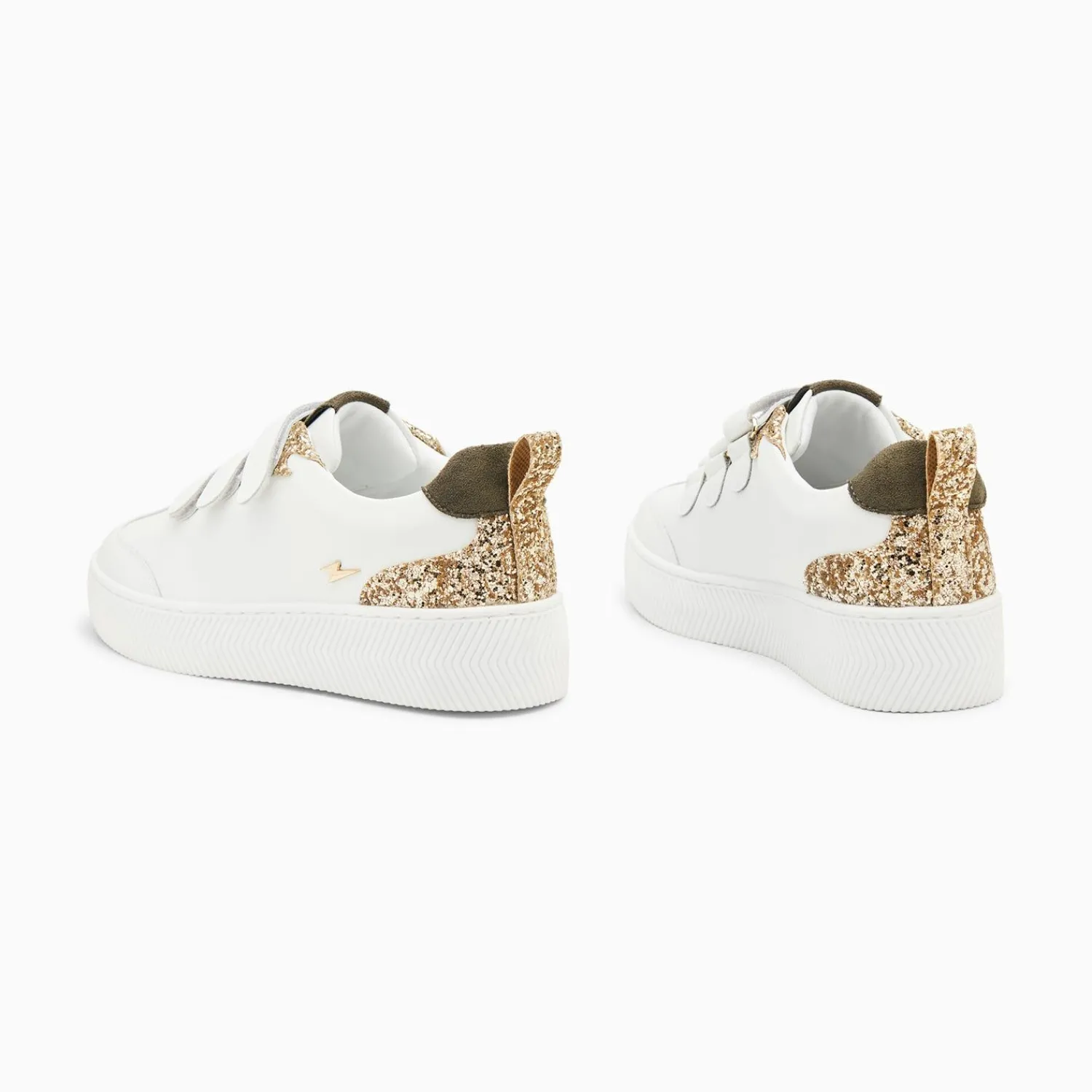 Vanessa Wu Sneakers>Baskets Eline Blanc Et Or Paillete A Scratchs