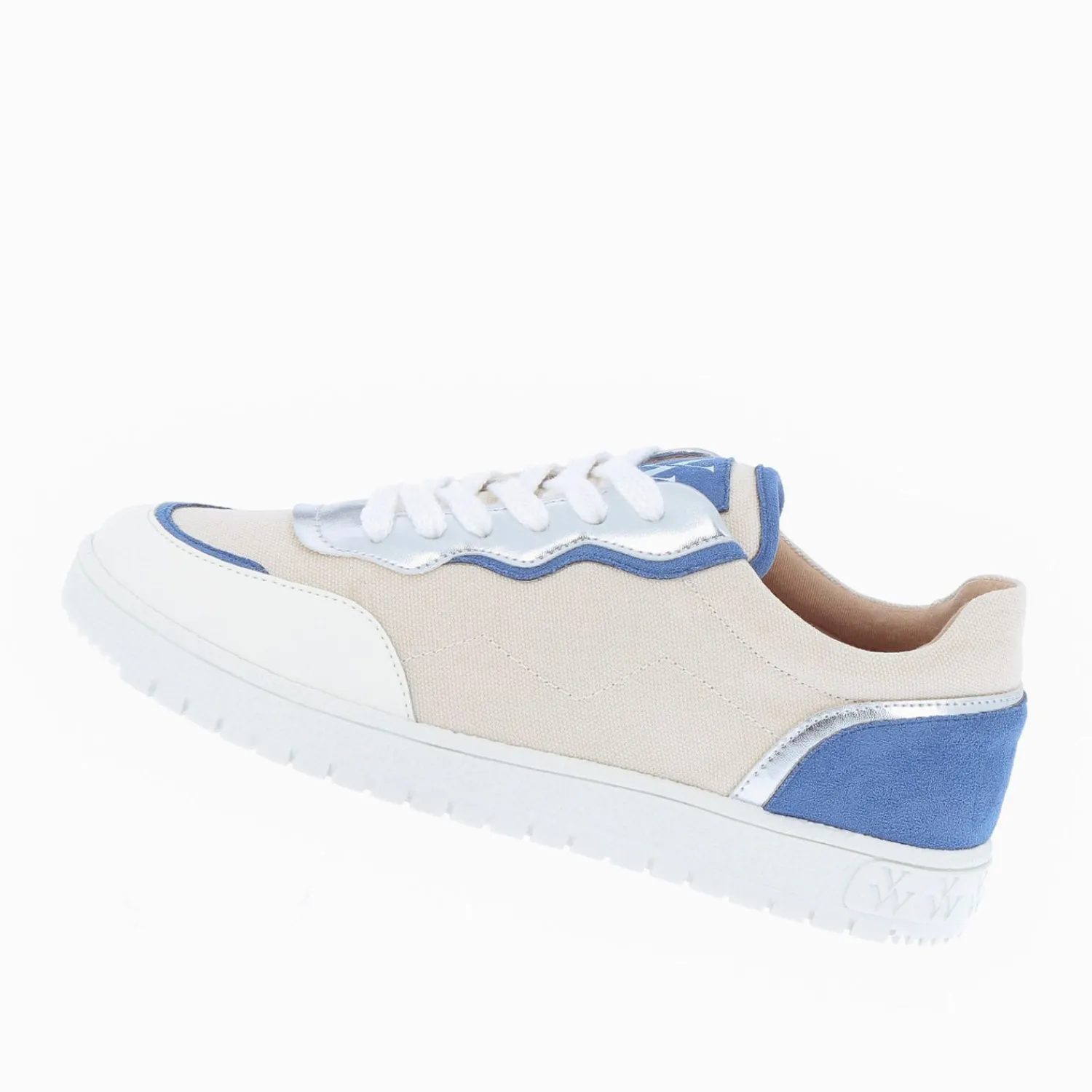 Vanessa Wu Sneakers>Baskets Enora En Toile Beige A Details Bleu Et Argent