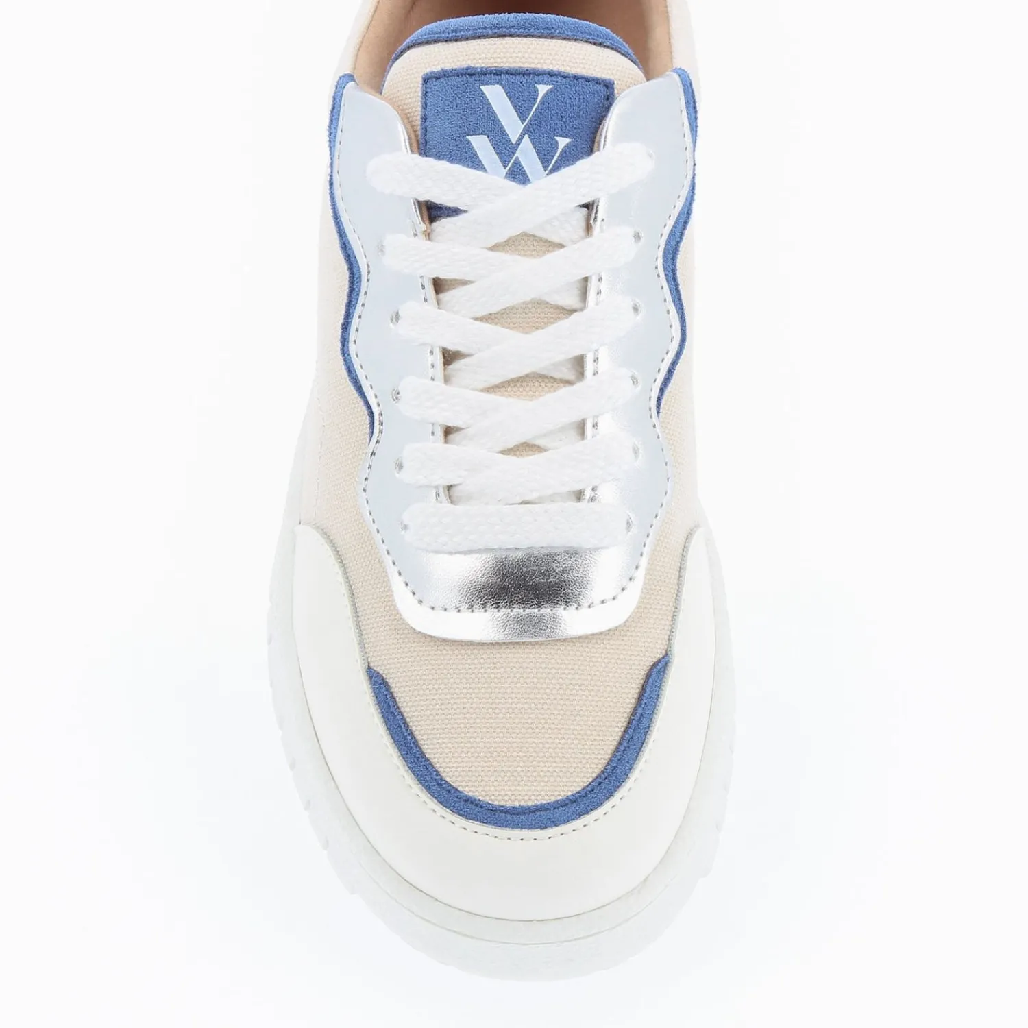 Vanessa Wu Sneakers>Baskets Enora En Toile Beige A Details Bleu Et Argent