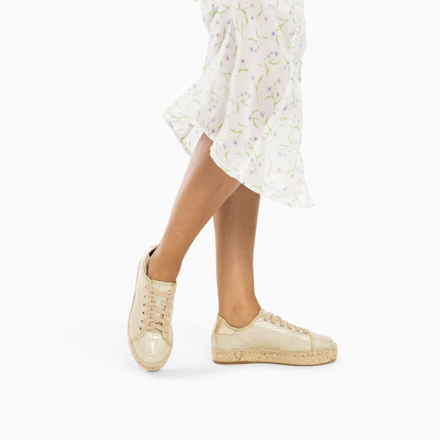 Vanessa Wu Sneakers>Baskets Espadrilles Kourtney Or Imprime Zebre A Lacets