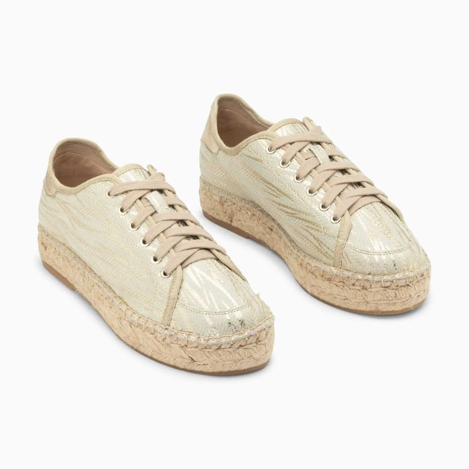 Vanessa Wu Sneakers>Baskets Espadrilles Kourtney Or Imprime Zebre A Lacets