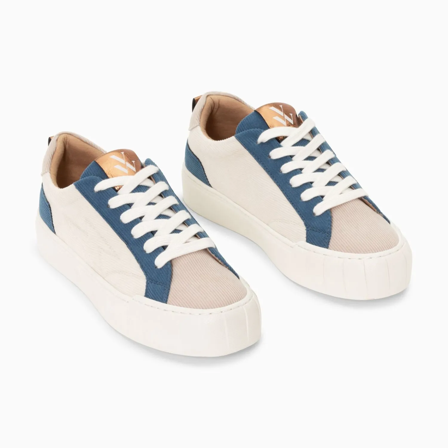 Vanessa Wu Sneakers>Baskets Fara Cotelees Beige Et Bleu A Lacets