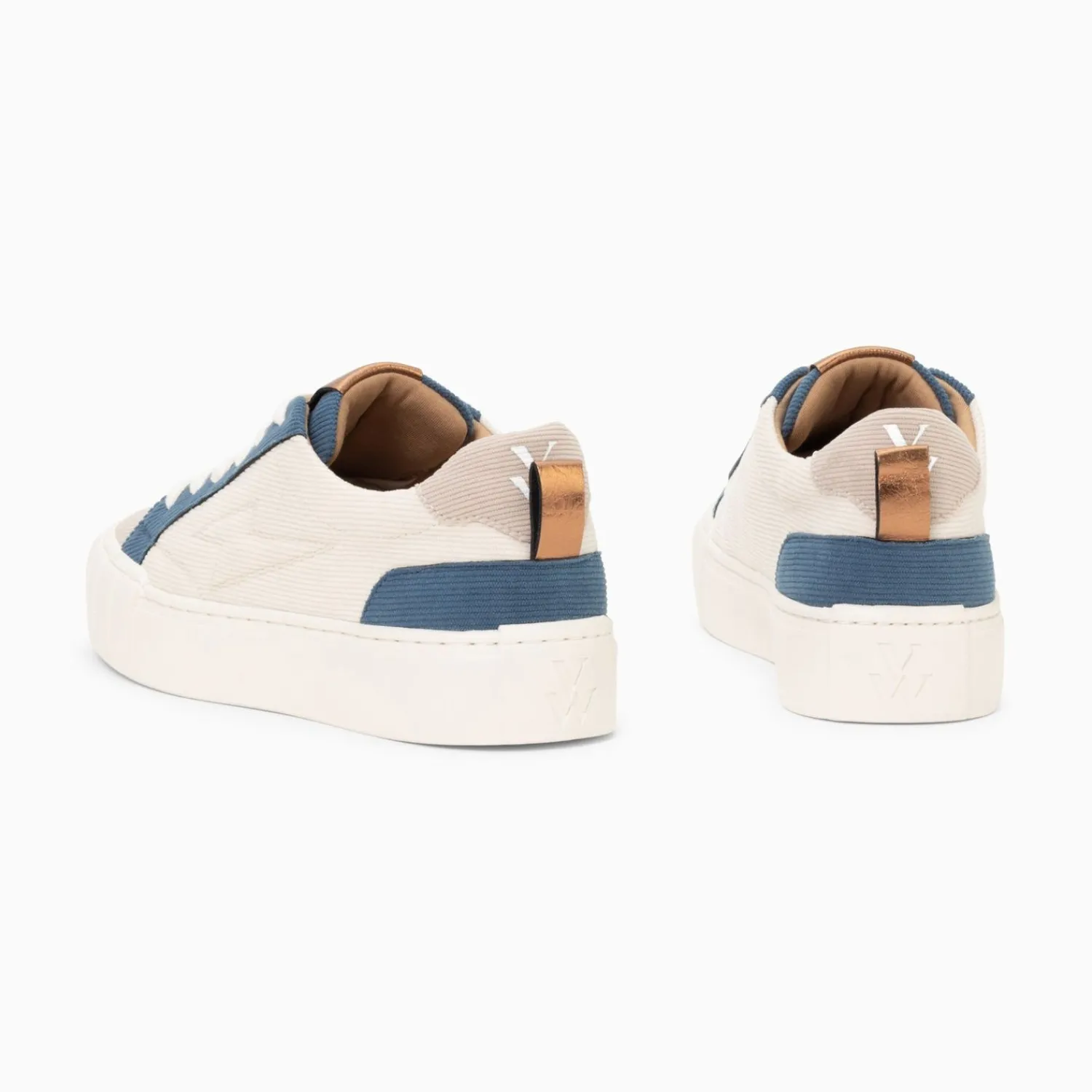 Vanessa Wu Sneakers>Baskets Fara Cotelees Beige Et Bleu A Lacets