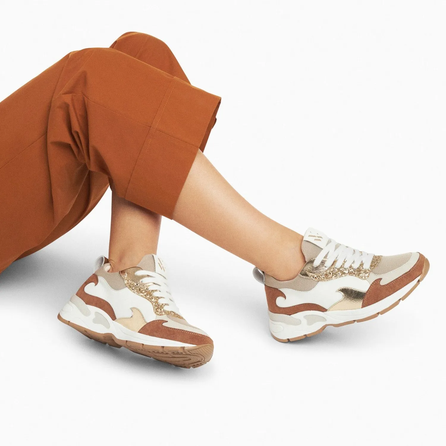 Vanessa Wu Sneakers>Baskets Flamme Juliette Blanc Et Camel