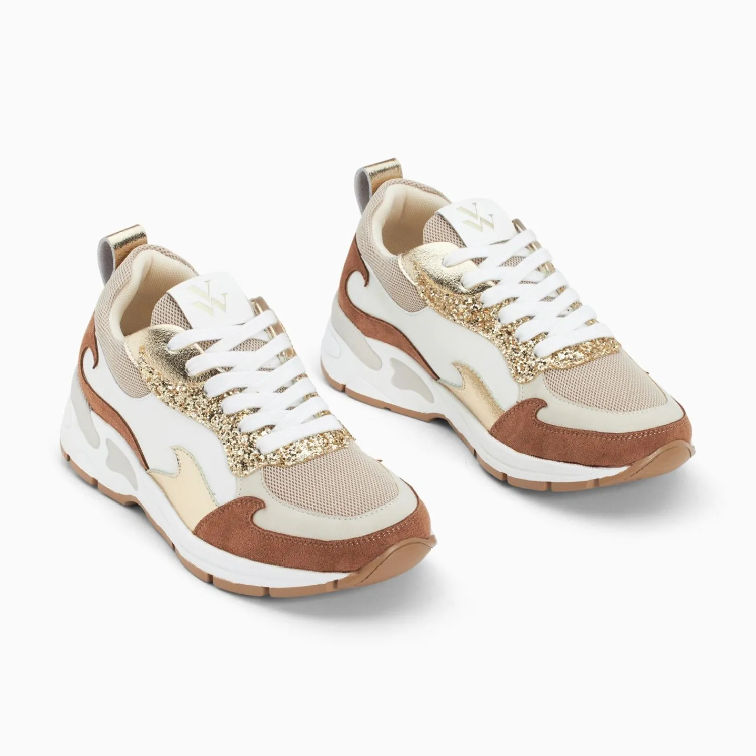 Vanessa Wu Sneakers>Baskets Flamme Juliette Blanc Et Camel