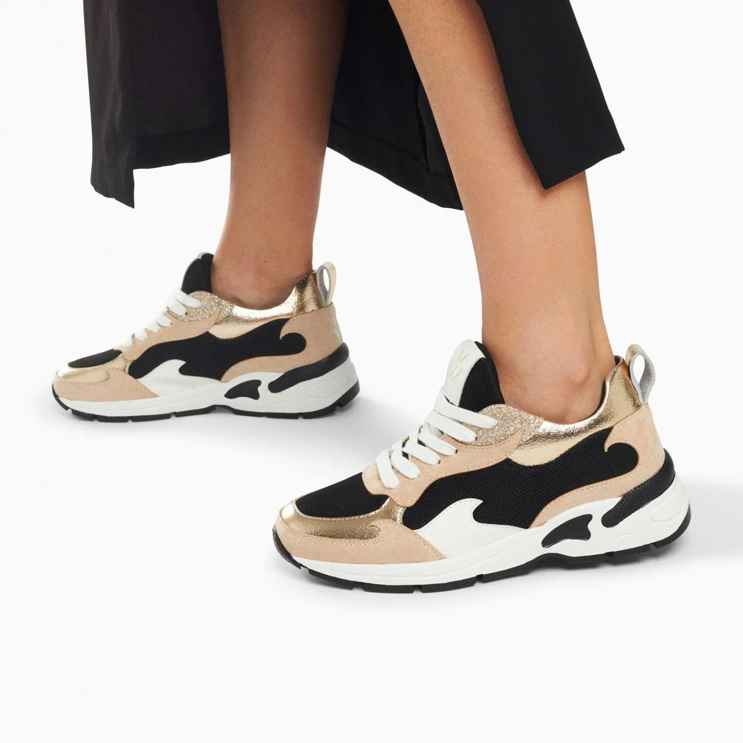 Vanessa Wu Sneakers>Baskets Flamme Juliette Noir Et Beige