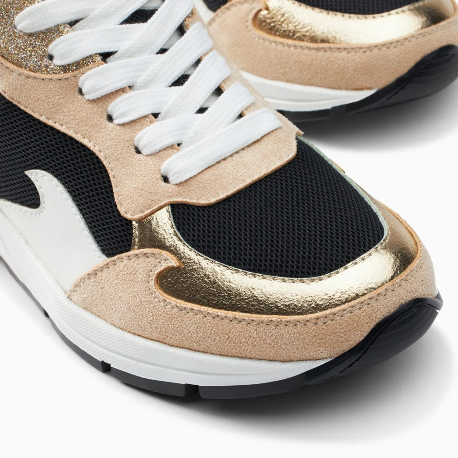 Vanessa Wu Sneakers>Baskets Flamme Juliette Noir Et Beige