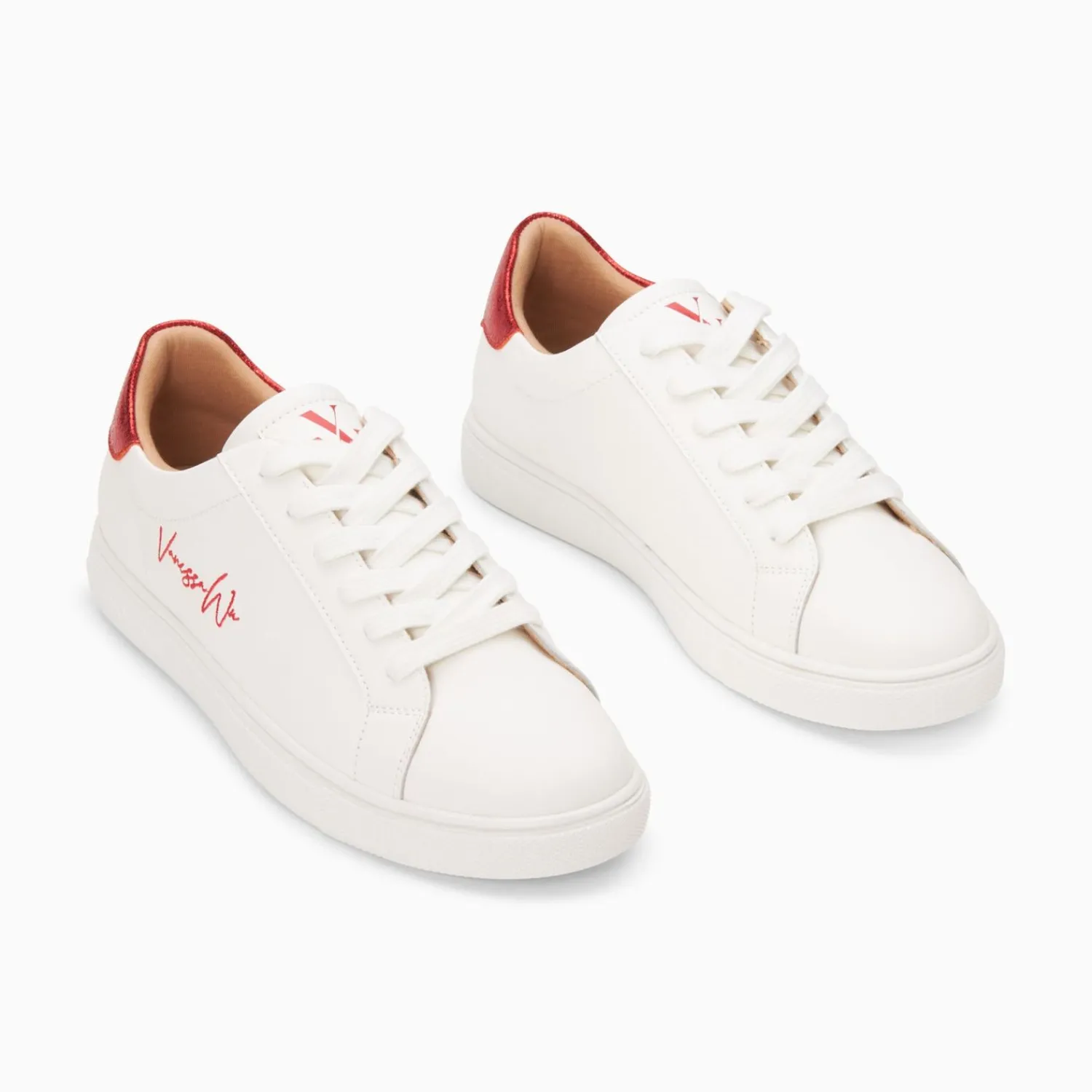 Vanessa Wu Sneakers>Baskets Isabella Blanc Et Rouge A Lacets
