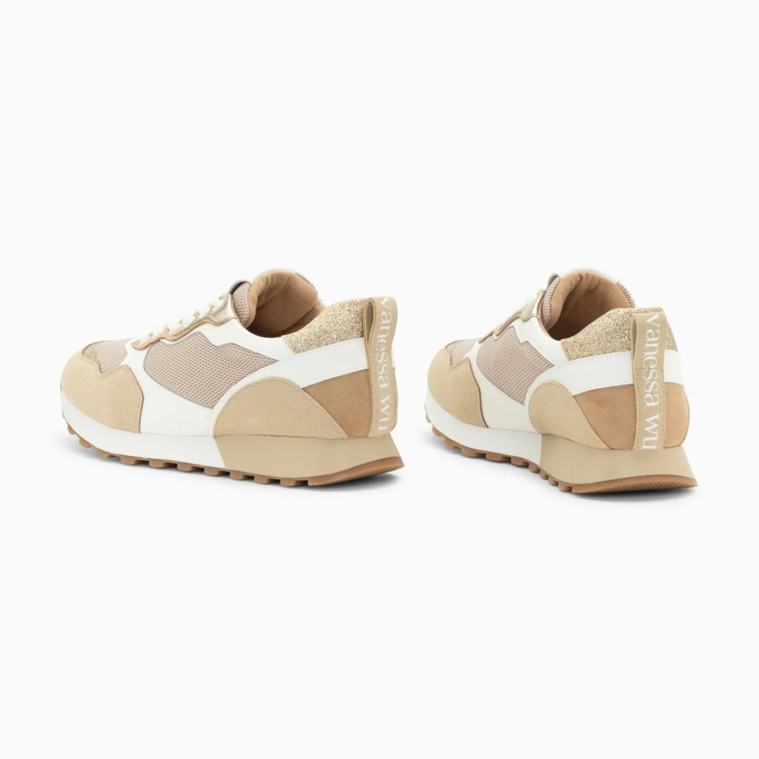 Vanessa Wu Sneakers>Baskets Margaux Beige Et Or A Semelle Running