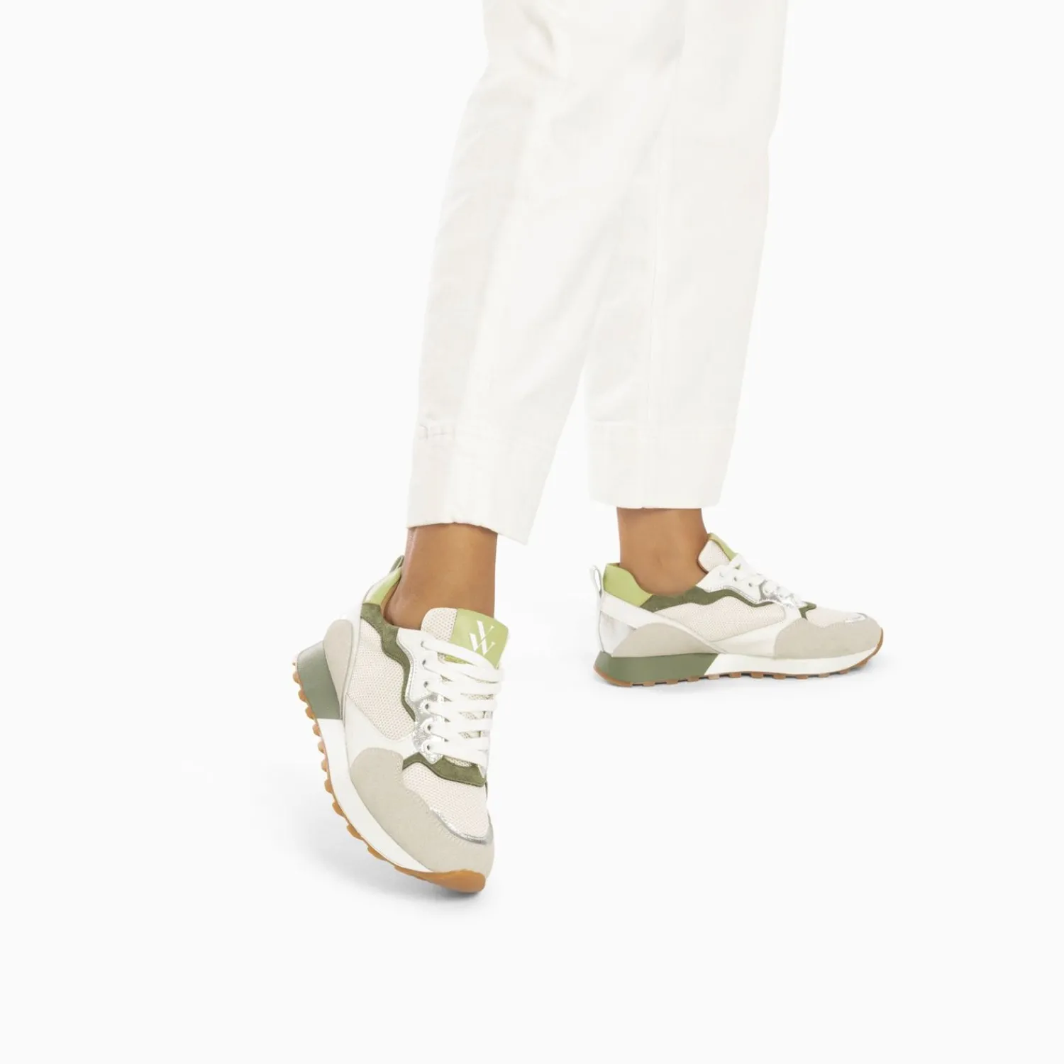 Vanessa Wu Sneakers>Baskets Margaux Gris Et Vert A Semelle Running
