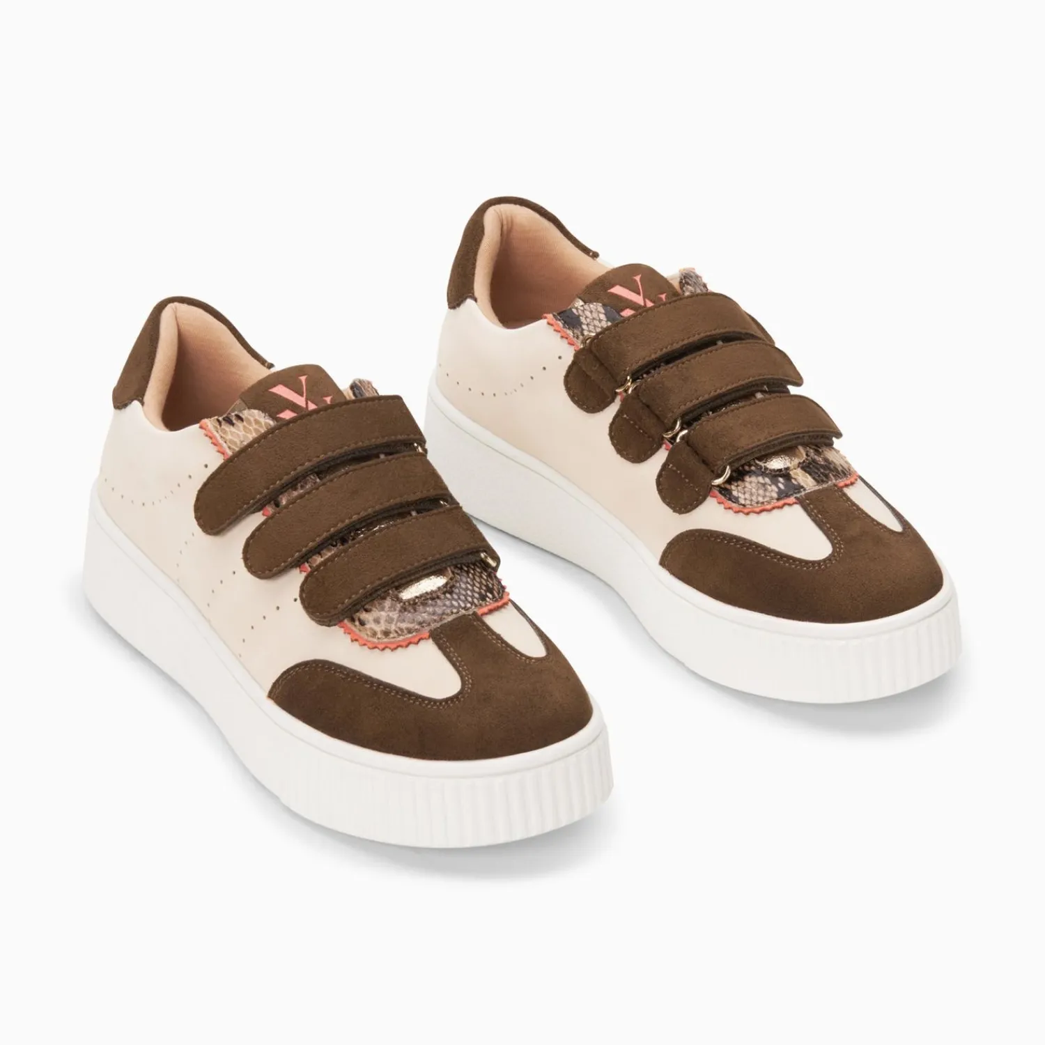 Vanessa Wu Sneakers>Baskets Marie Beige Et Kaki A Scratchs