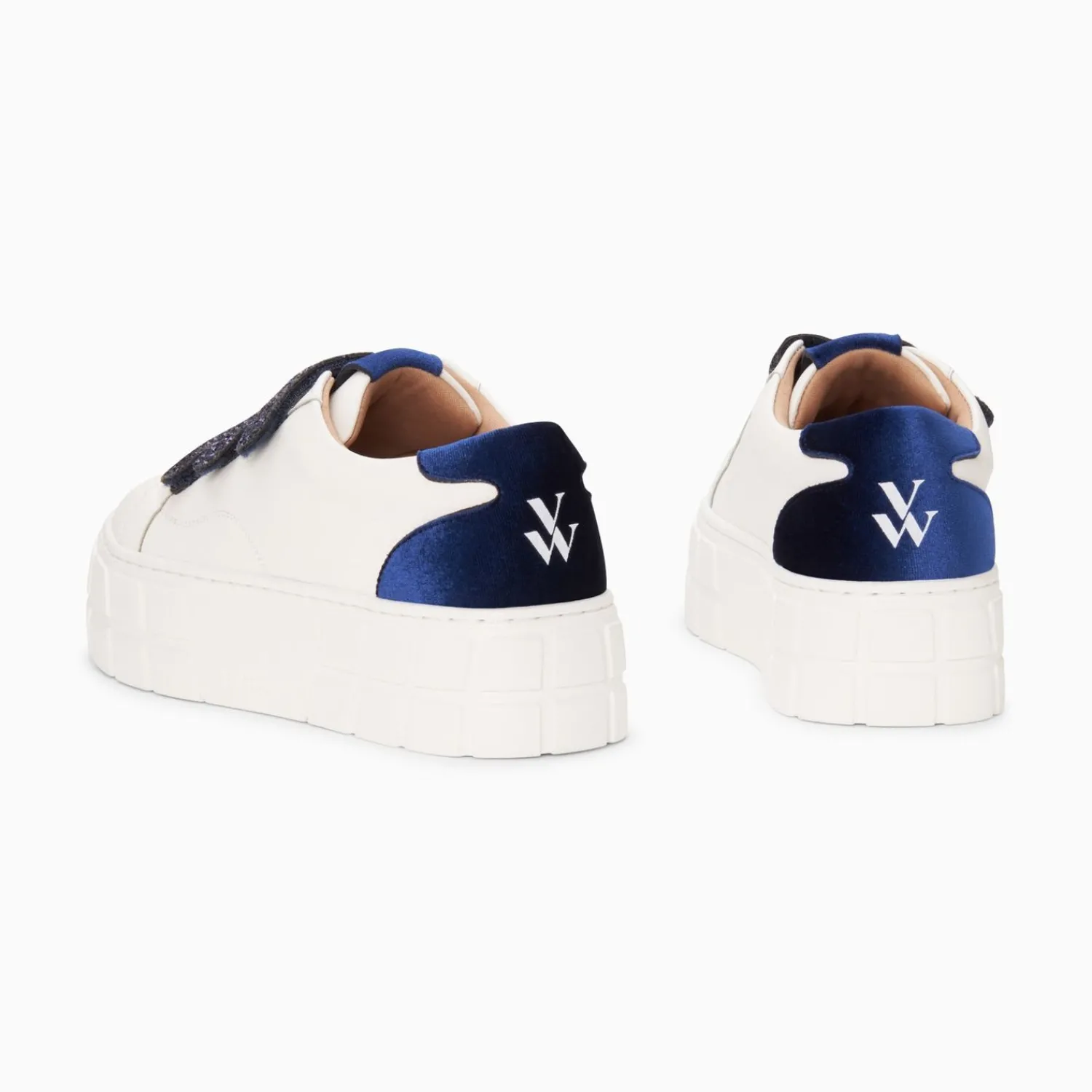 Vanessa Wu Sneakers>Baskets Monica Blanc Et Bleu Marine A Scratchs Glitter Et Plateforme