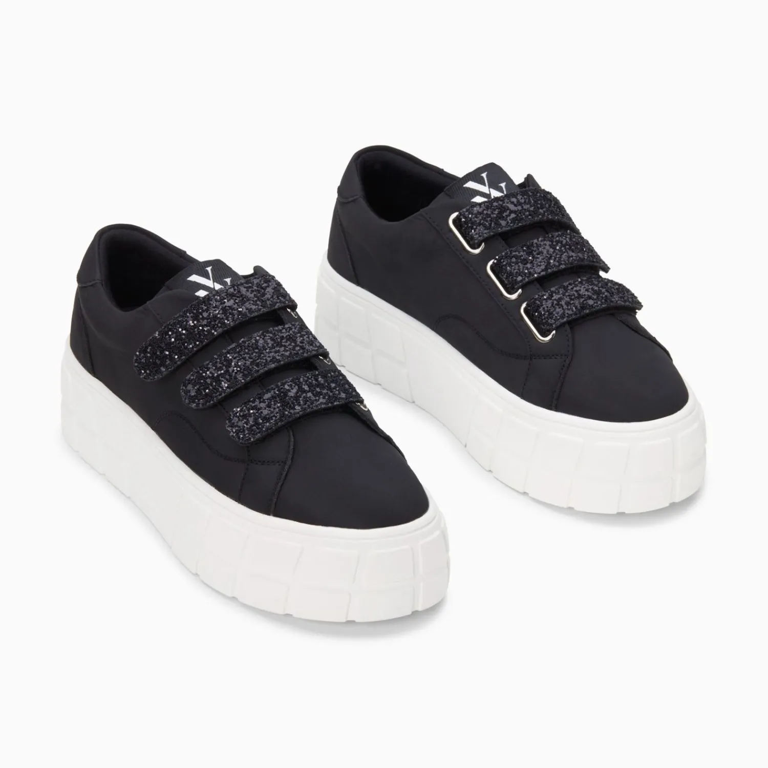 Vanessa Wu Sneakers>Baskets Monica Noires A Scratchs Glitter Et Plateforme