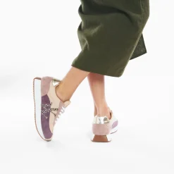 Vanessa Wu Sneakers>Baskets Monogramme Adelie Violet Et Beige A Semelle Running
