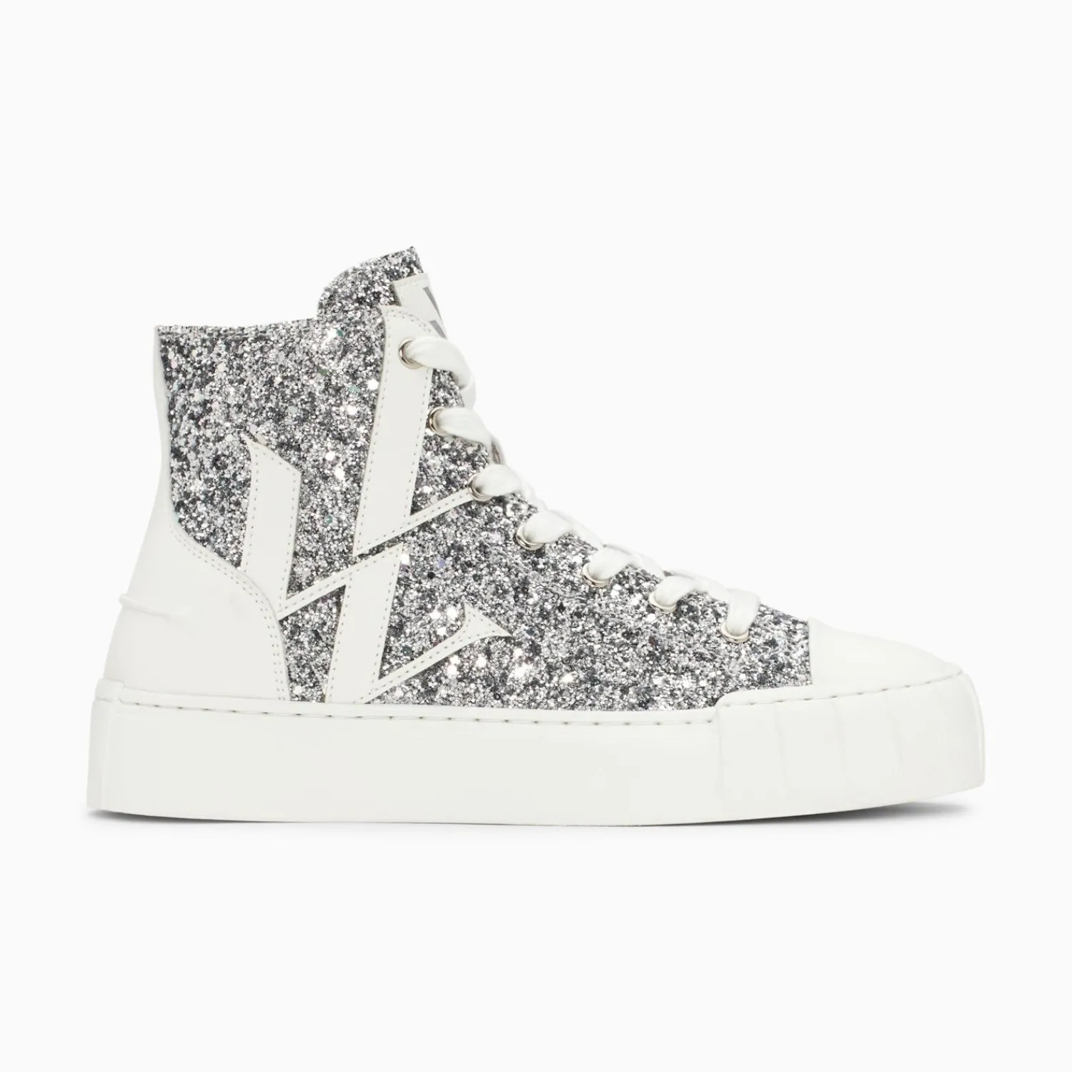 Vanessa Wu Sneakers>Baskets Monogramme Alix Montantes A Paillettes Argent