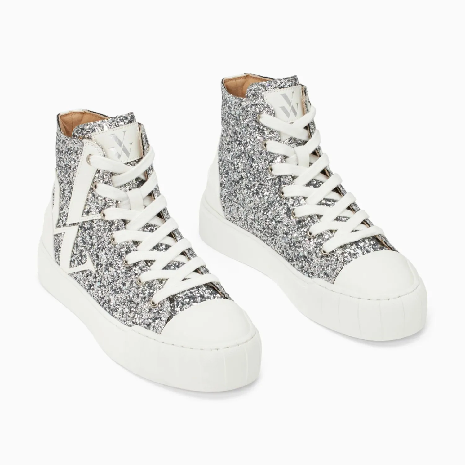Vanessa Wu Sneakers>Baskets Monogramme Alix Montantes A Paillettes Argent