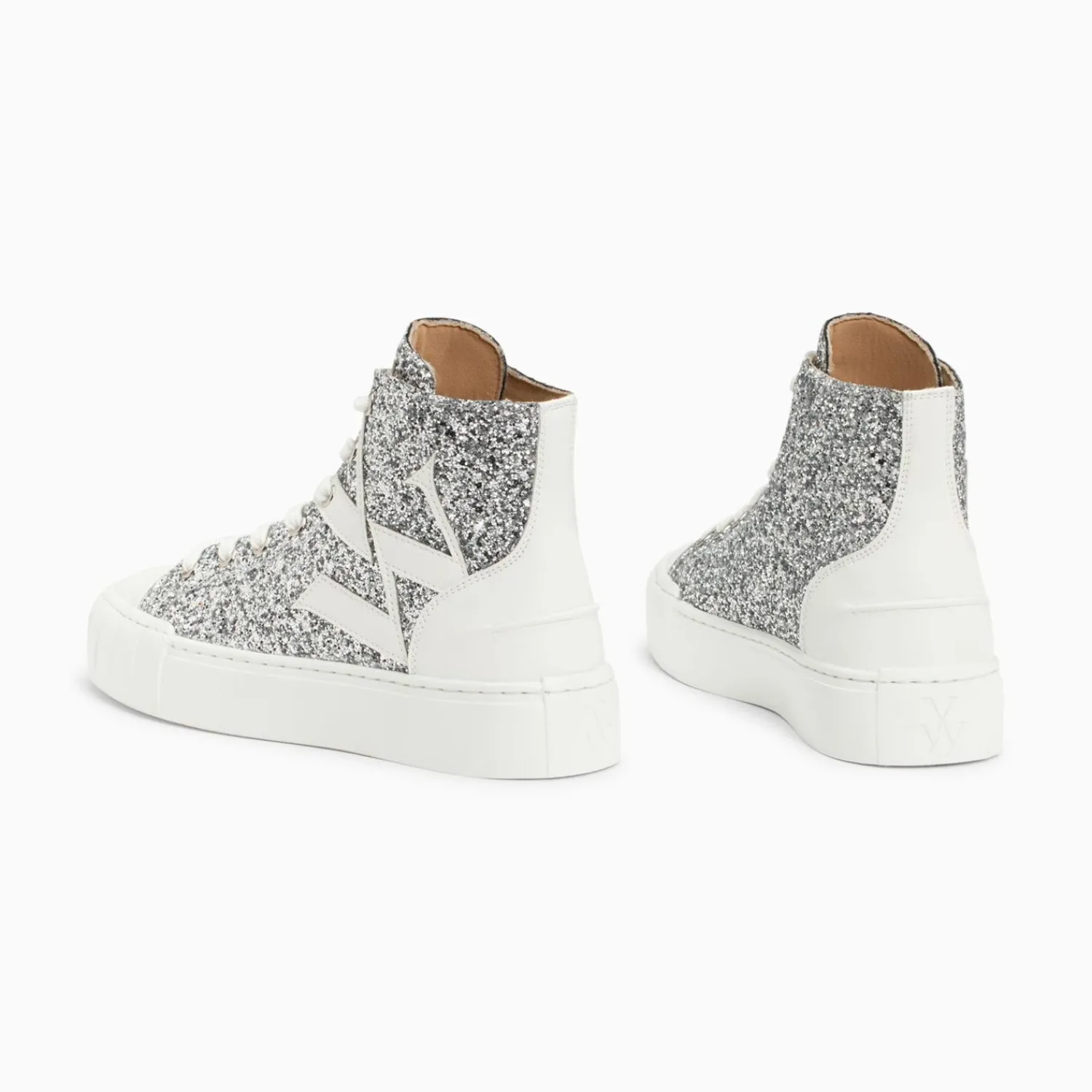 Vanessa Wu Sneakers>Baskets Monogramme Alix Montantes A Paillettes Argent