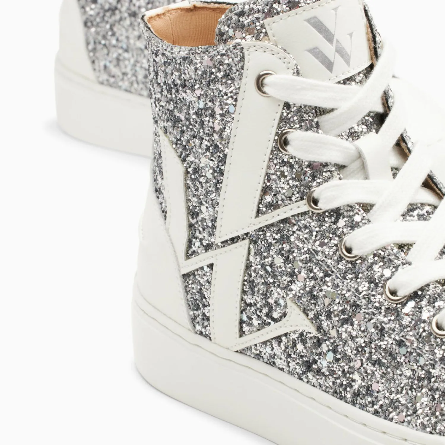 Vanessa Wu Sneakers>Baskets Monogramme Alix Montantes A Paillettes Argent
