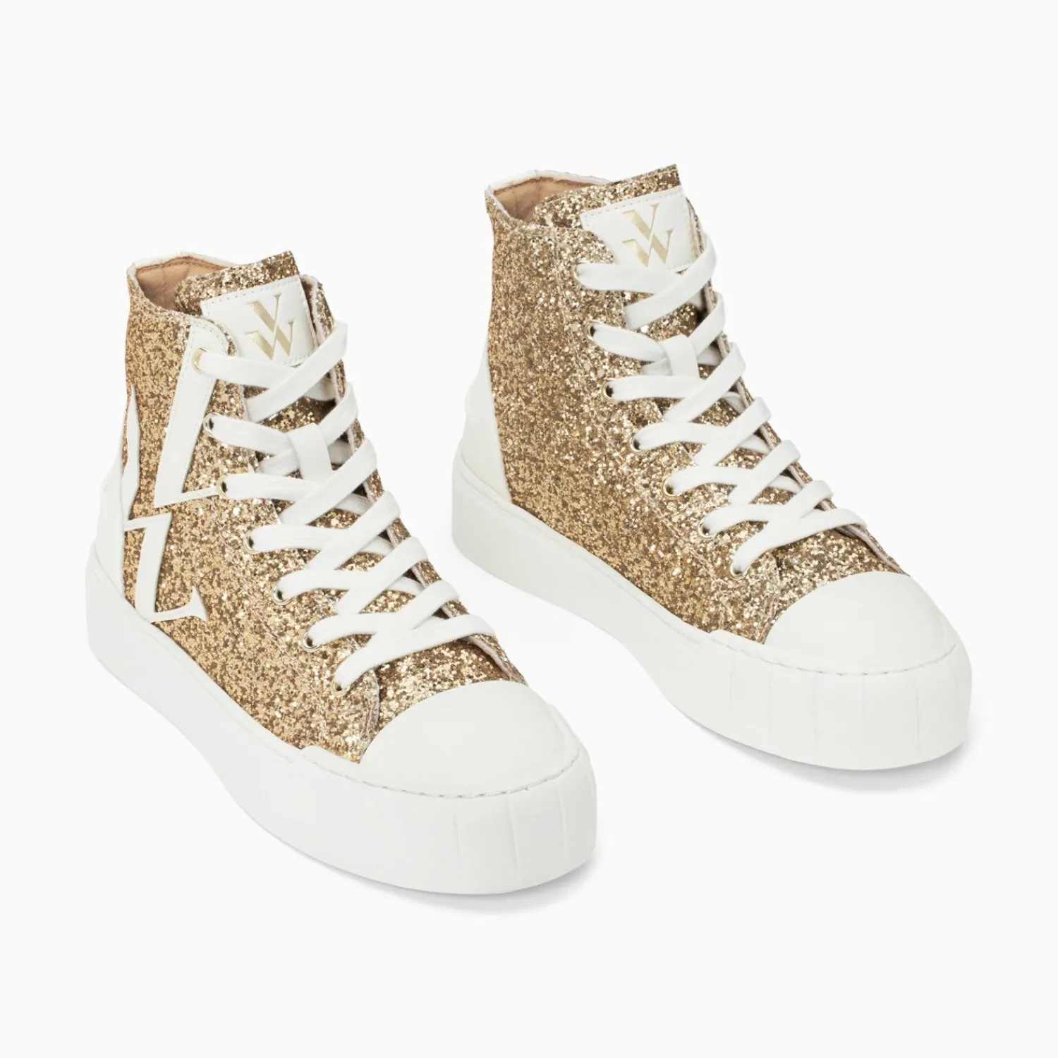 Vanessa Wu Sneakers>Baskets Monogramme Alix Montantes A Paillettes Or