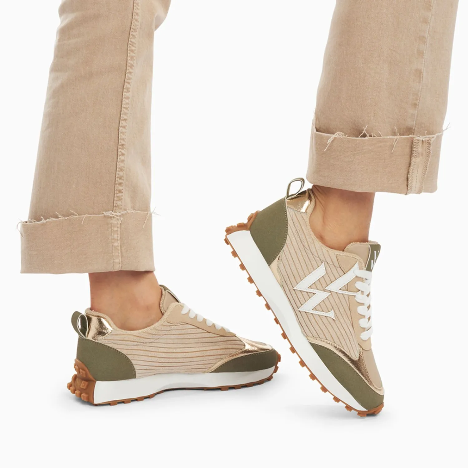 Vanessa Wu Sneakers>Baskets Monogramme Athenais Beige Et Kaki A Semelle Running
