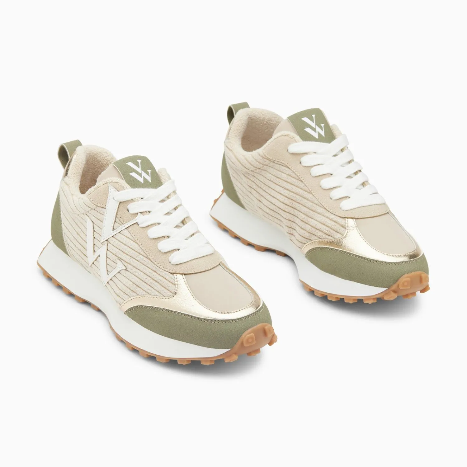 Vanessa Wu Sneakers>Baskets Monogramme Athenais Beige Et Kaki A Semelle Running