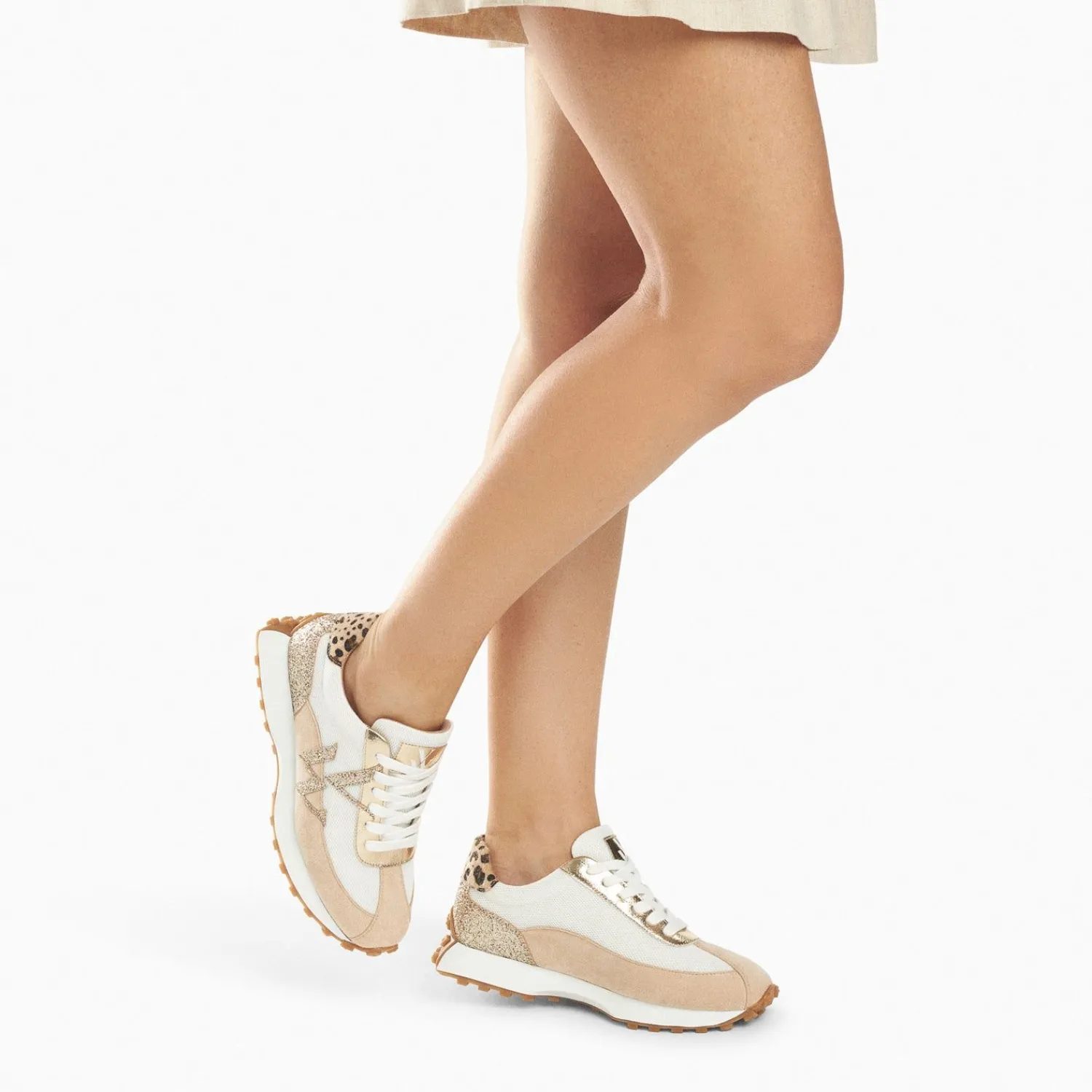 Vanessa Wu Sneakers>Baskets Monogramme Faustine Ivoire Et Beige A Semelle Running