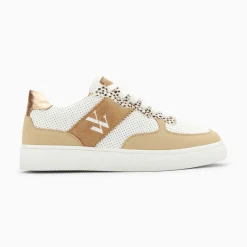 Vanessa Wu Sneakers>Baskets Monogramme Flavie Perforees Blanc Et Beige A Lacets
