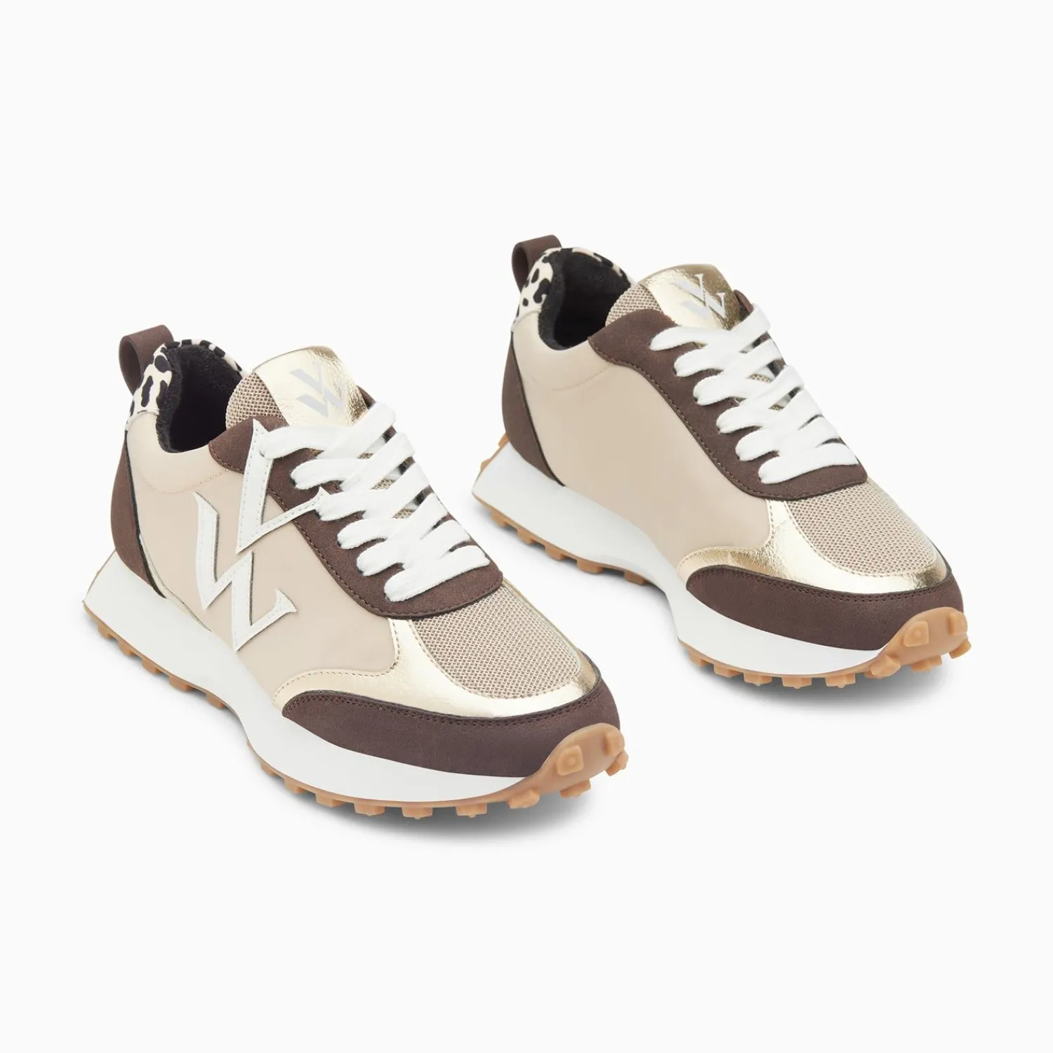 Vanessa Wu Sneakers>Baskets Monogramme Grace Beige Et Marron A Semelle Running