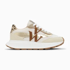 Vanessa Wu Sneakers>Baskets Monogramme Ines Camel Et Or A Semelle Oversize