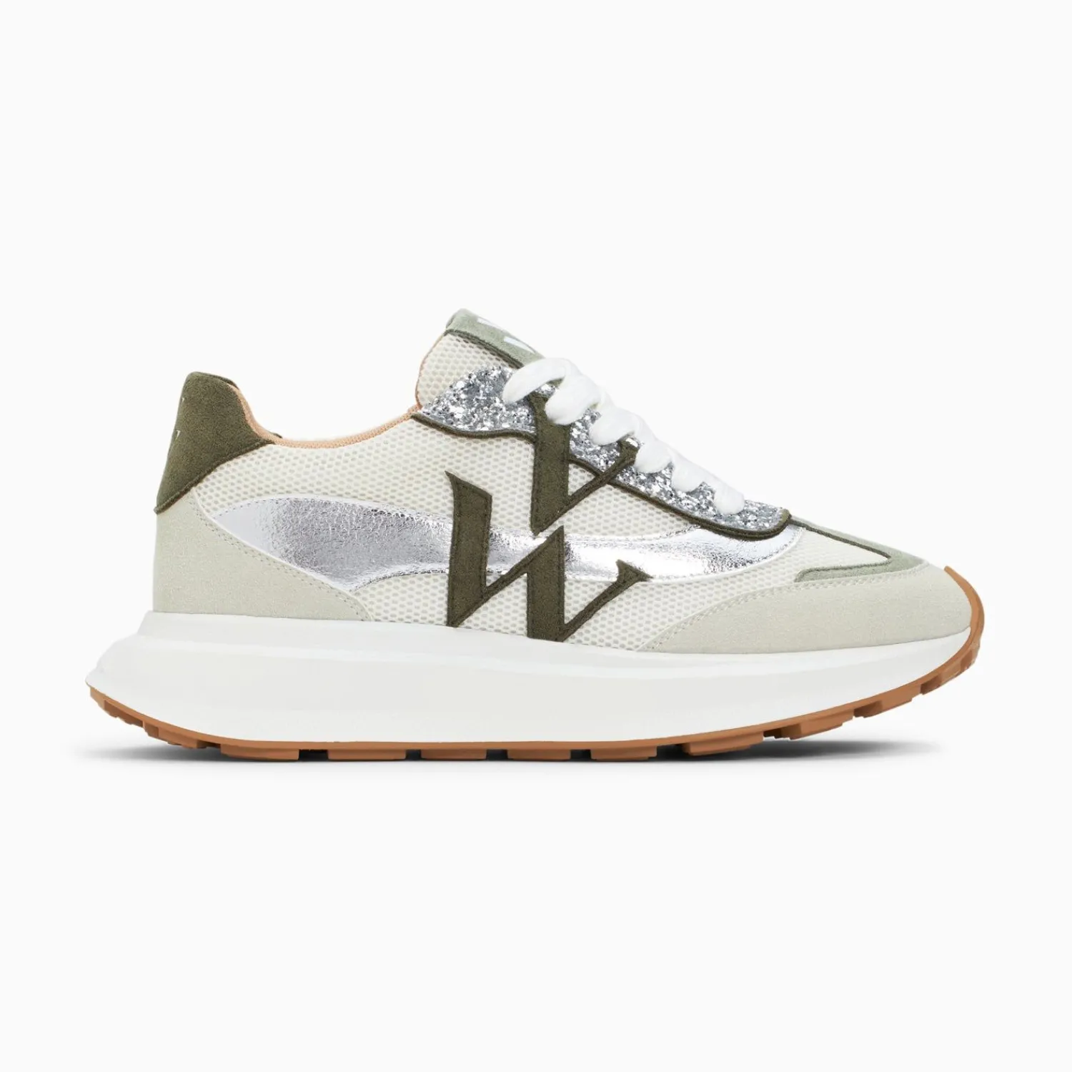 Vanessa Wu Sneakers>Baskets Monogramme Ines Kaki Et Argent A Semelle Oversize