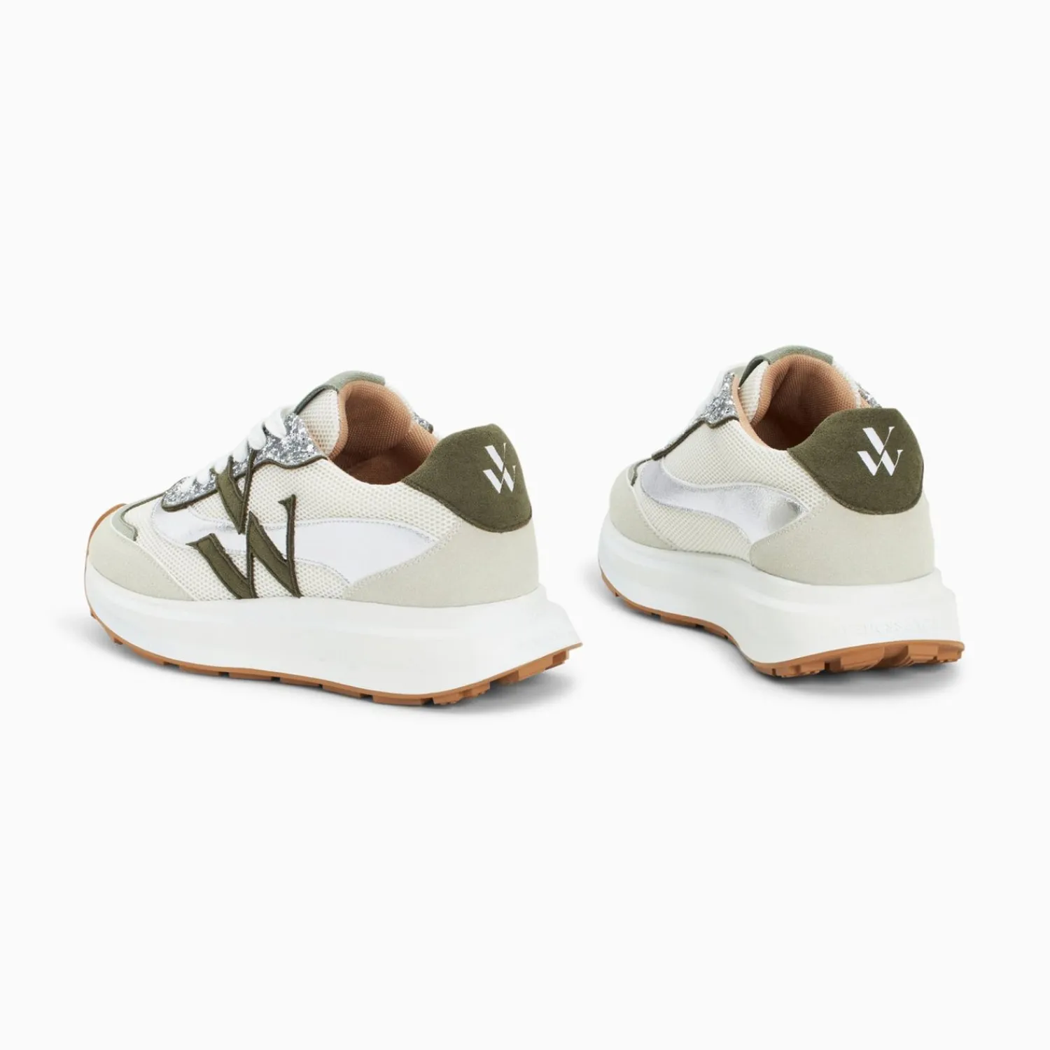 Vanessa Wu Sneakers>Baskets Monogramme Ines Kaki Et Argent A Semelle Oversize