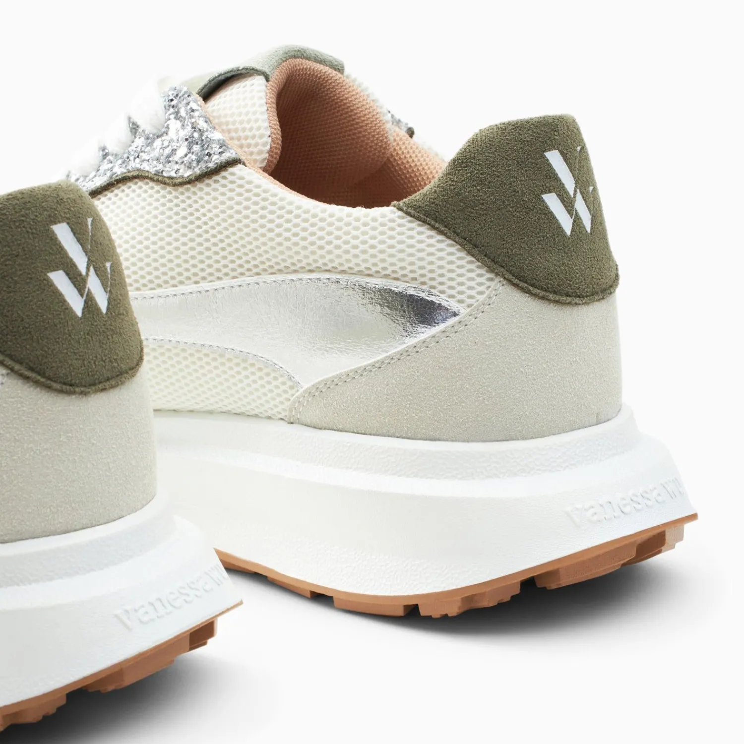Vanessa Wu Sneakers>Baskets Monogramme Ines Kaki Et Argent A Semelle Oversize