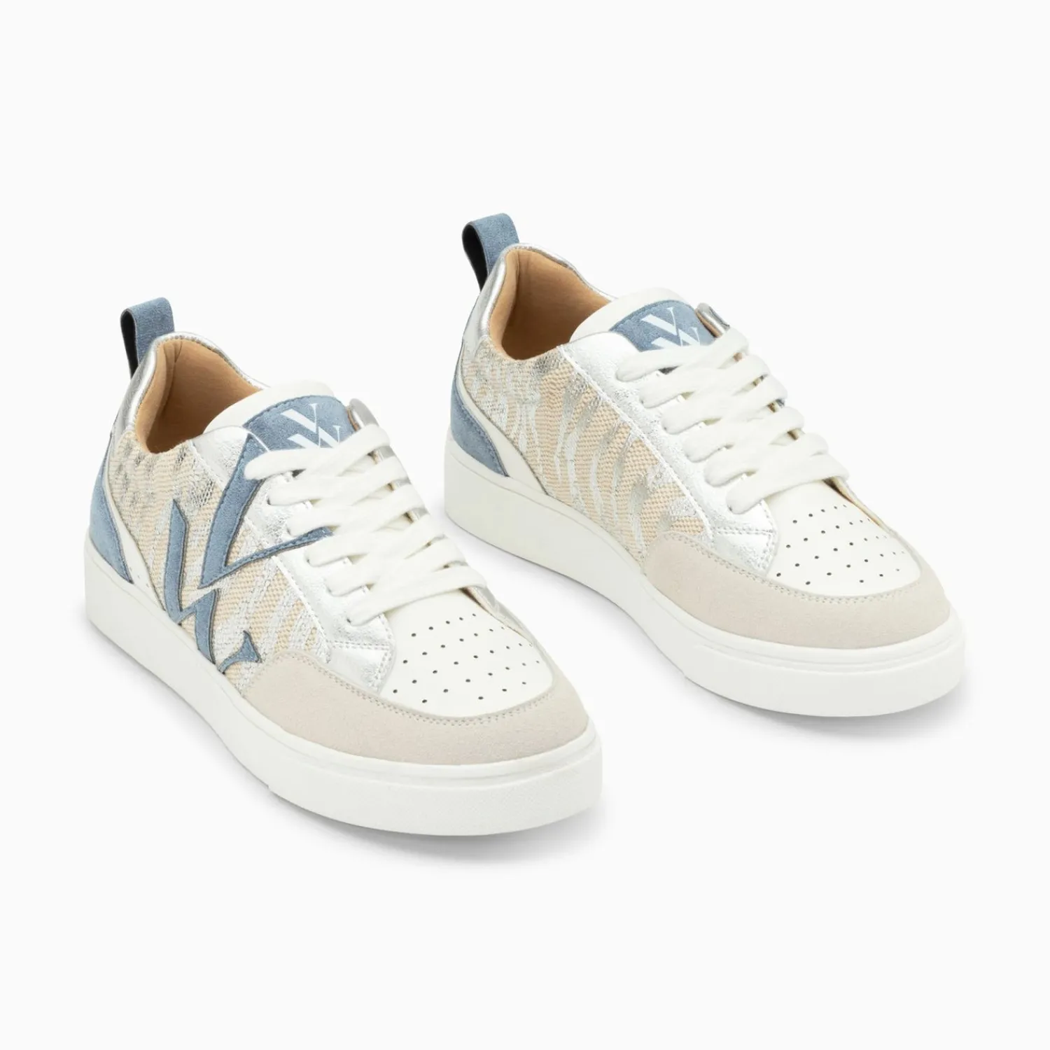 Vanessa Wu Sneakers>Baskets Monogramme Joyce Argent Zebre Et Bleu-Gris