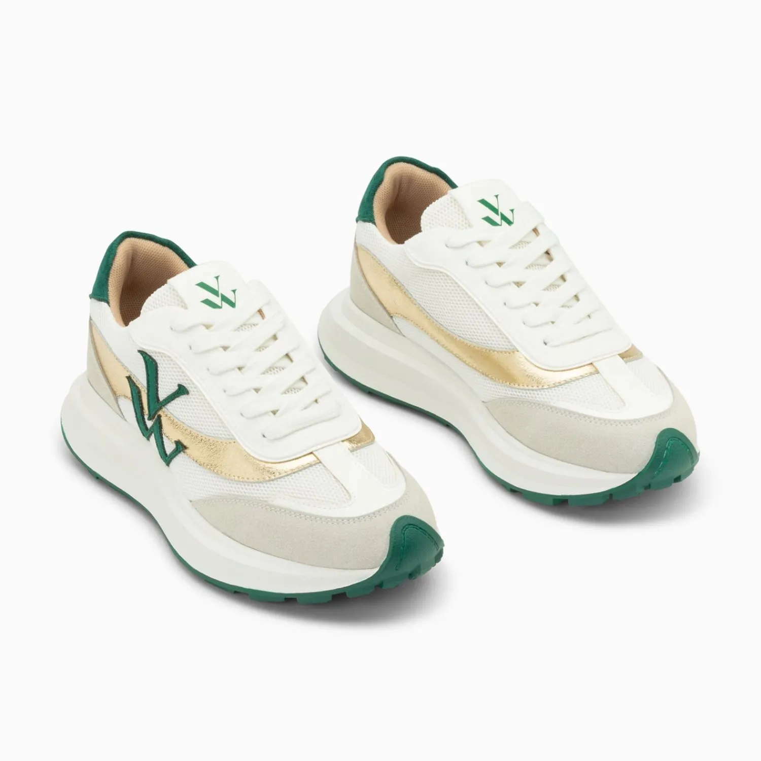Vanessa Wu Sneakers>Baskets Monogramme Lana Vert Et Or A Semelle Oversize
