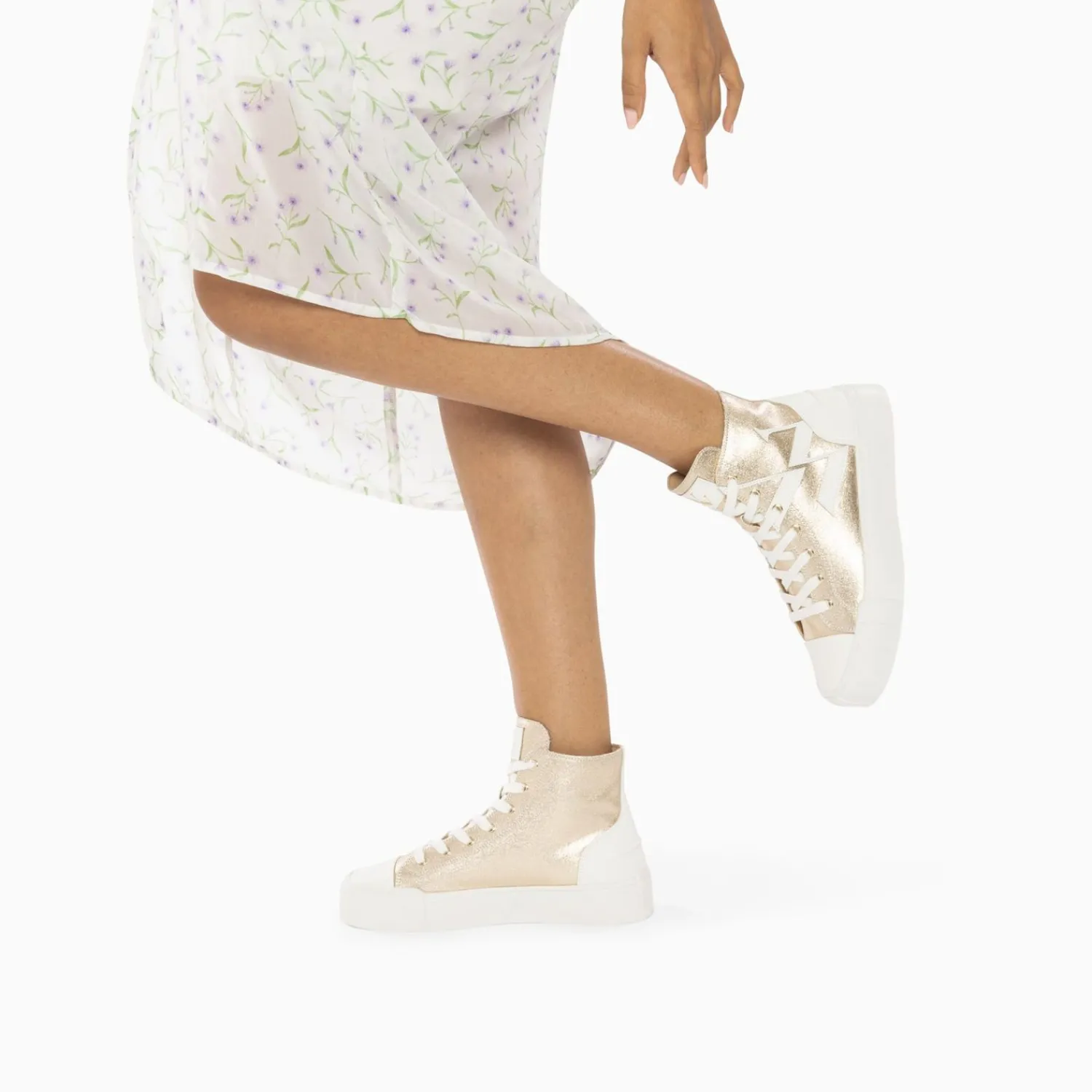 Vanessa Wu Sneakers>Baskets Monogramme Pina Montantes Or Et Blanc