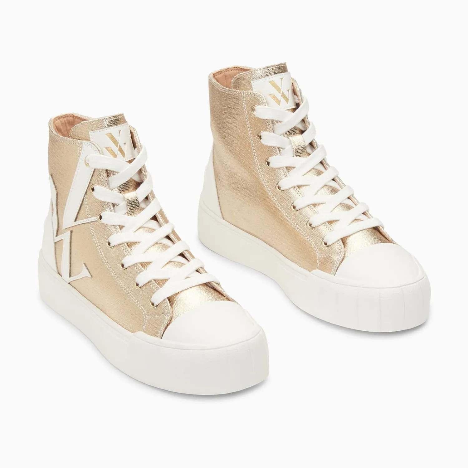 Vanessa Wu Sneakers>Baskets Monogramme Pina Montantes Or Et Blanc