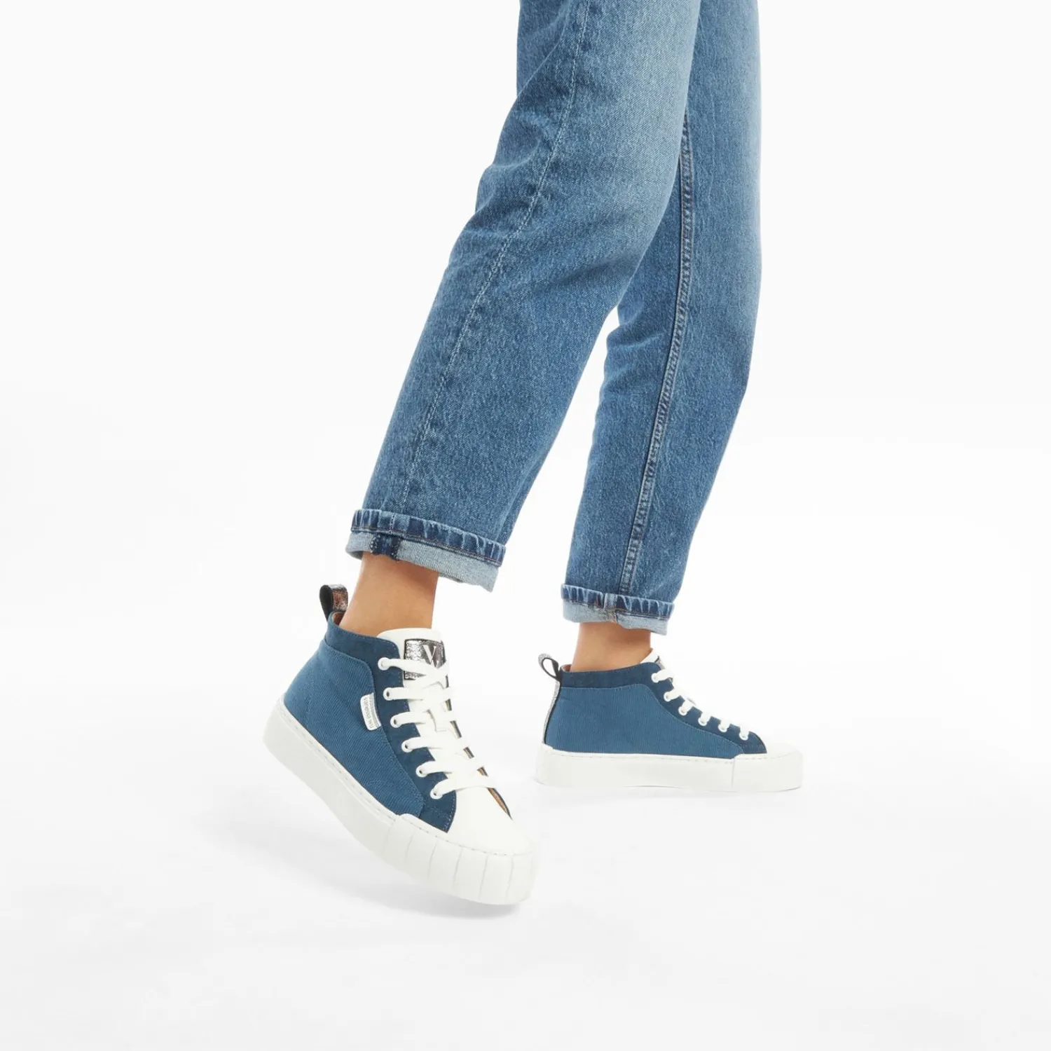 Vanessa Wu Sneakers>Baskets Montantes Clarisse Cotelees Bleu Et Blanc