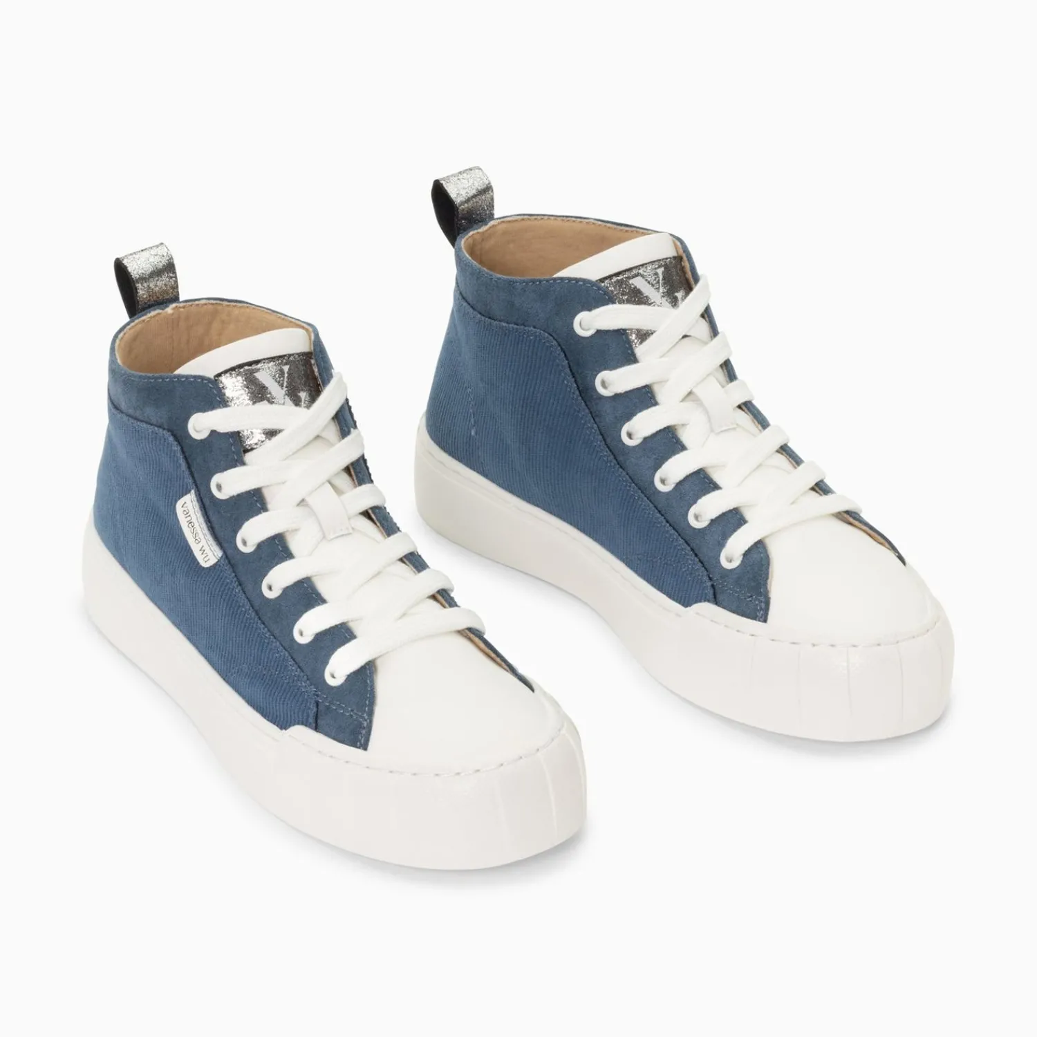 Vanessa Wu Sneakers>Baskets Montantes Clarisse Cotelees Bleu Et Blanc