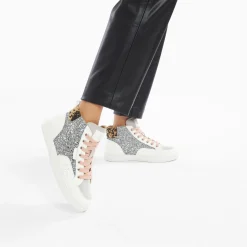 Vanessa Wu Sneakers>Baskets Montantes Gwen A Paillettes Argent Et Lacets Vieux Rose