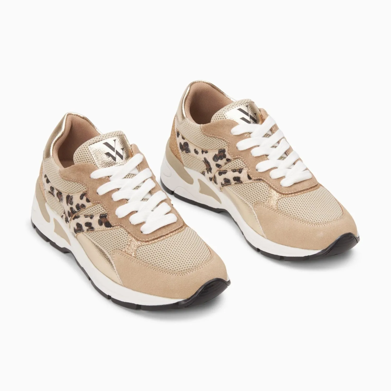 Vanessa Wu Sneakers>Baskets Montorgueil Beige Et Leopard A Lacets