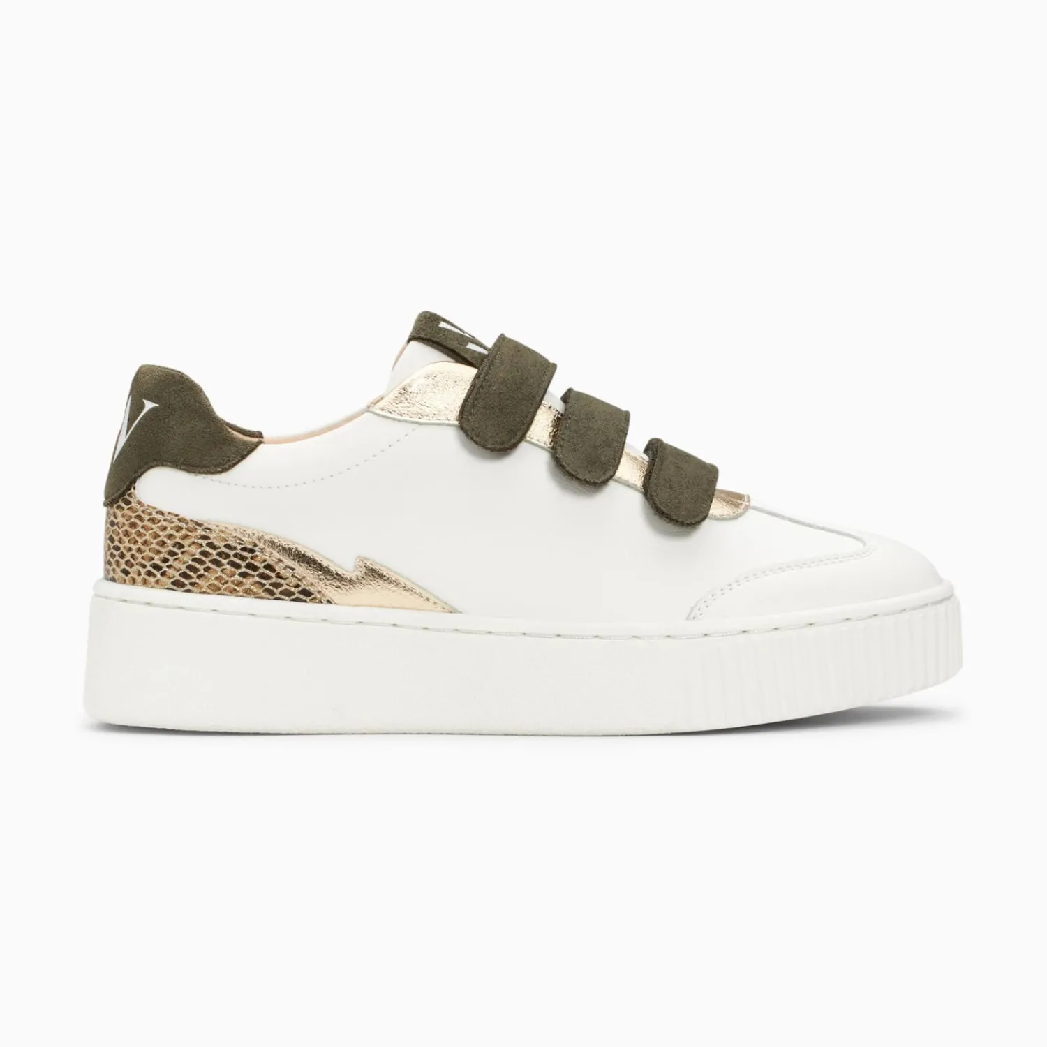 Vanessa Wu Sneakers>Baskets Nahia Blanc Et Or A Scratchs Kaki
