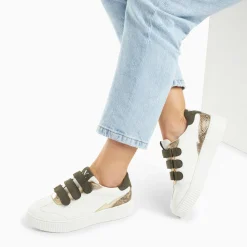 Vanessa Wu Sneakers>Baskets Nahia Blanc Et Or A Scratchs Kaki